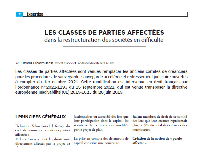 Les classes de parties affectées dans la restructuration des sociétés en difficulté